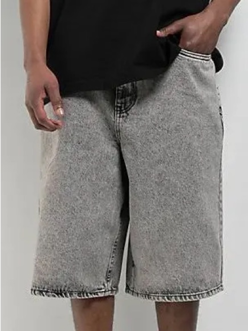 Empyre grey acid washed loose fitting denim shorts